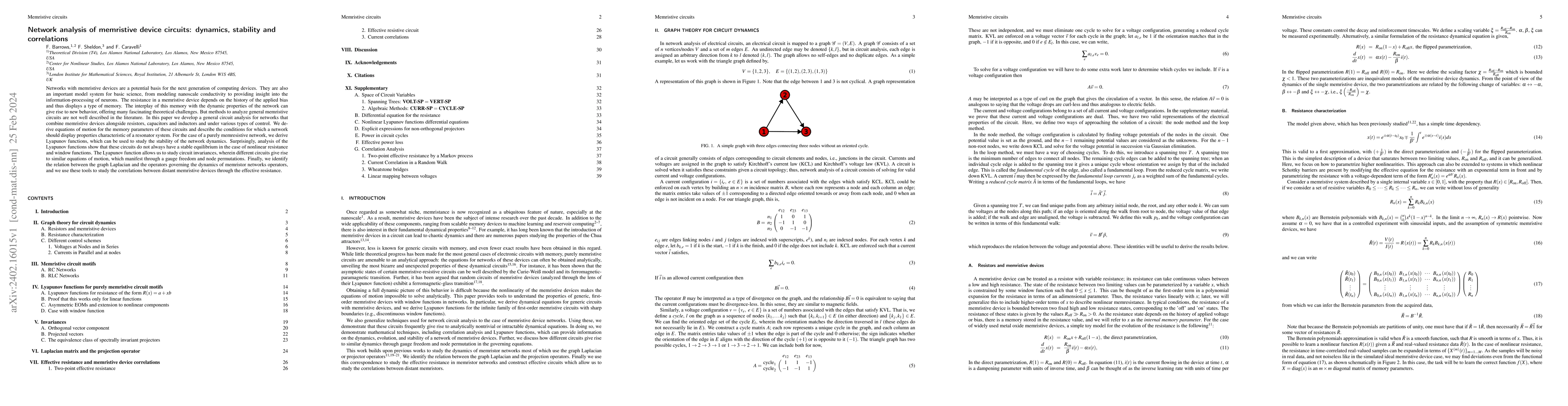 Thumbnail for Network analysis of memristive device circuits: dynamics, stability and
  correlations