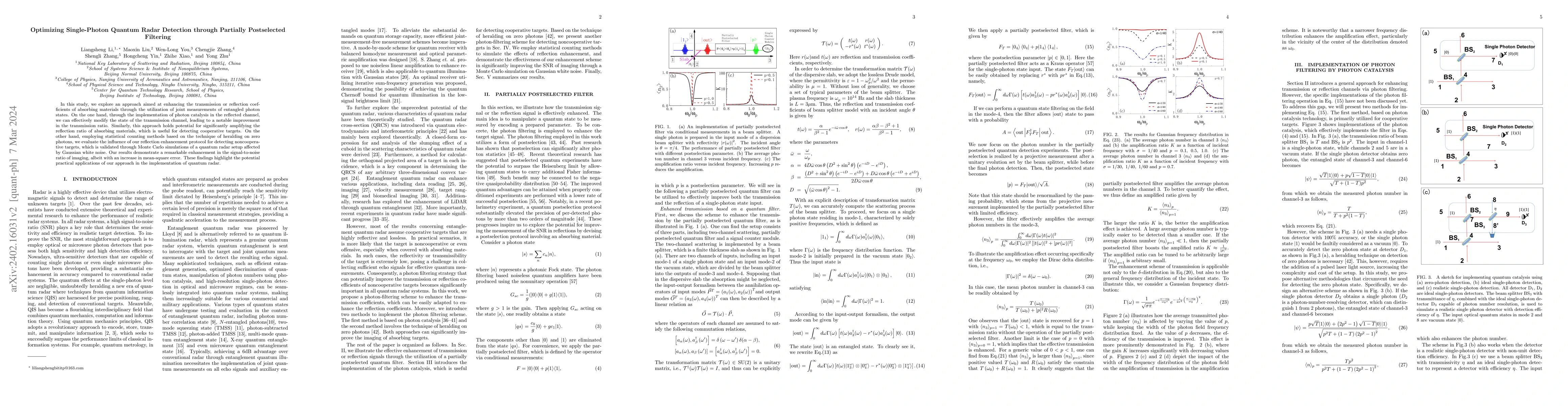 Thumbnail for Optimizing single-photon quantum radar detection through partially
  postselected filtering