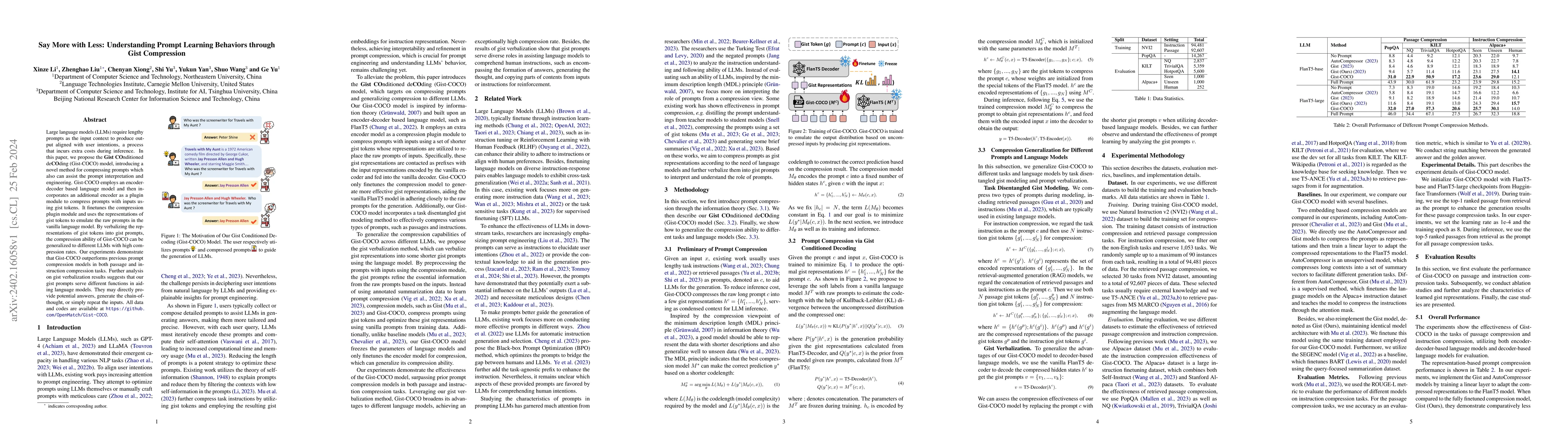Thumbnail for Say More with Less: Understanding Prompt Learning Behaviors through Gist
  Compression