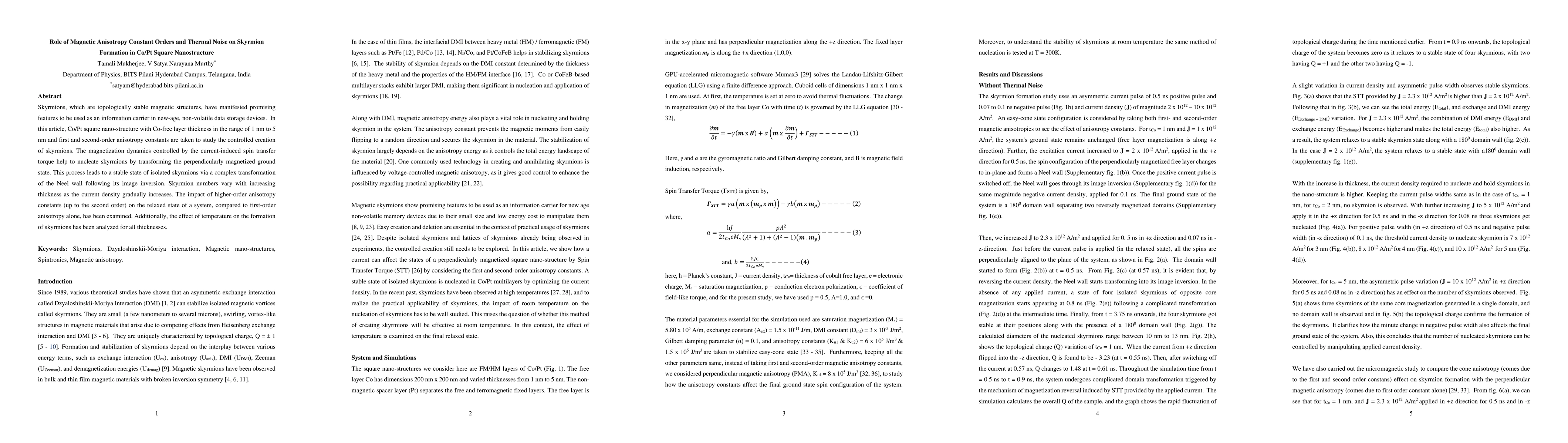 Thumbnail for Effect of Magnetic Anisotropy Constants on Skyrmion Formation in Co/Pt