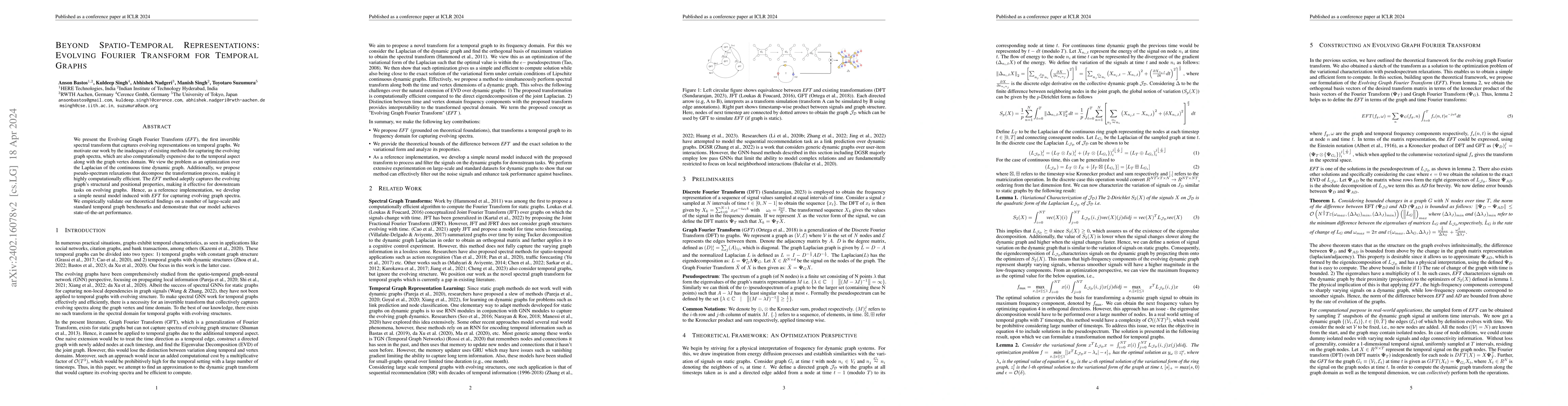Thumbnail for Beyond Spatio-Temporal Representations: Evolving Fourier Transform for
  Temporal Graphs