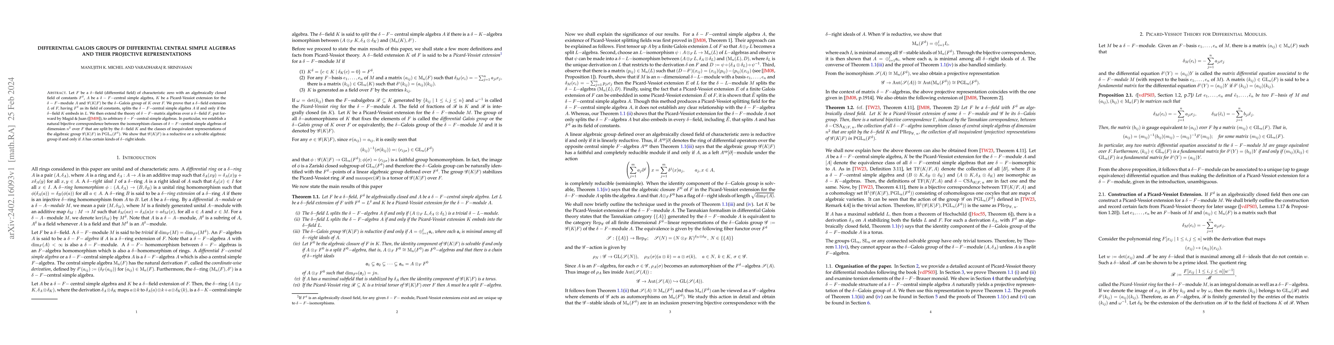 Thumbnail for Differential Galois Groups of Differential Central Simple Algebras and
  their Projective Representations