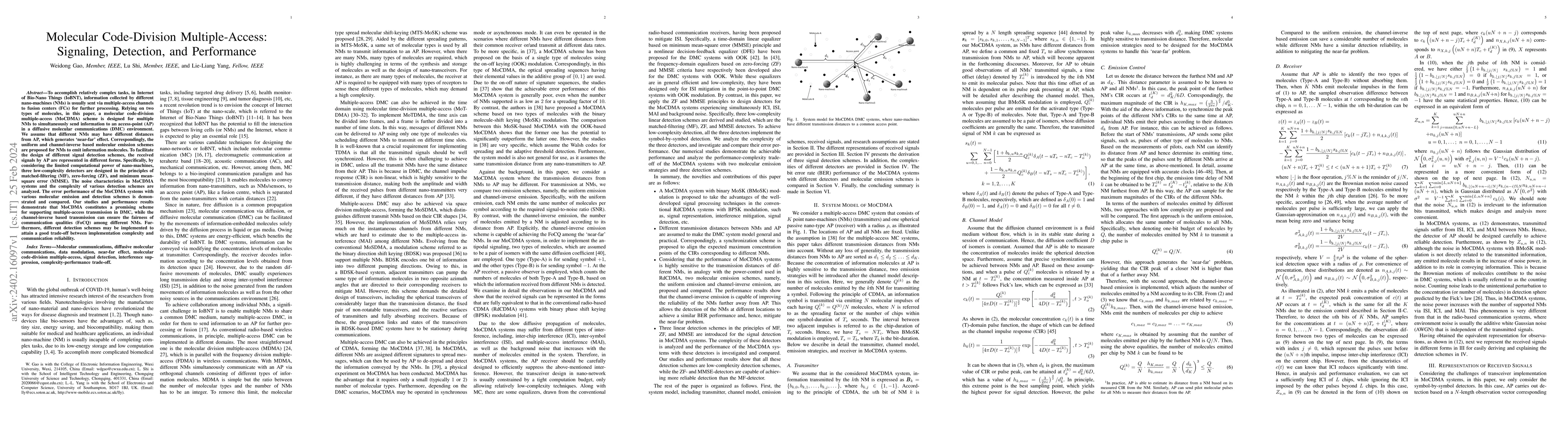 Thumbnail for Molecular Code-Division Multiple-Access: Signaling, Detection, and
  Performance