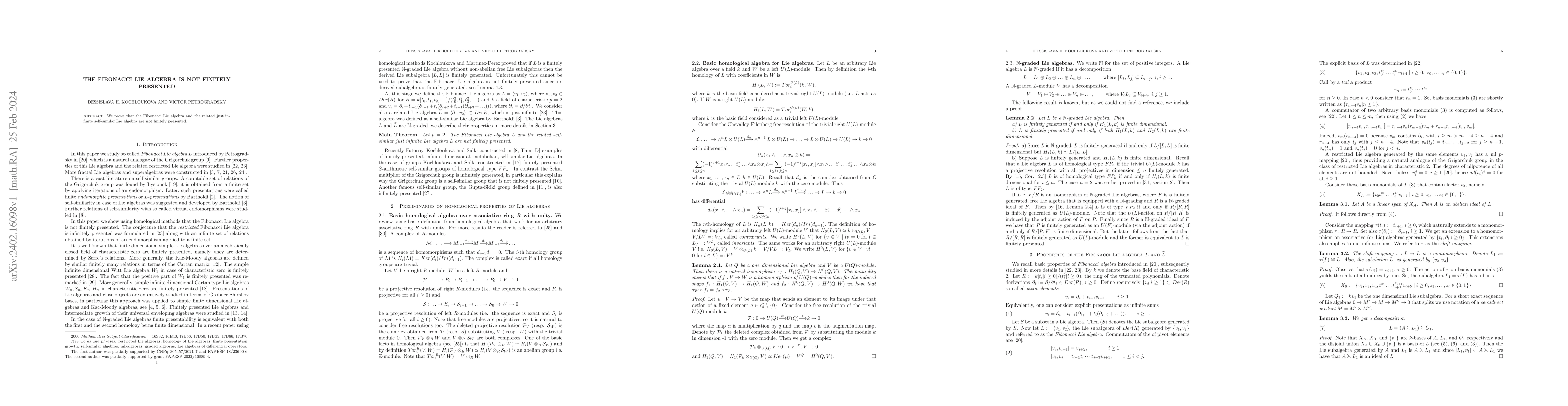 Thumbnail for The Fibonacci Lie algebra is not finitely presented