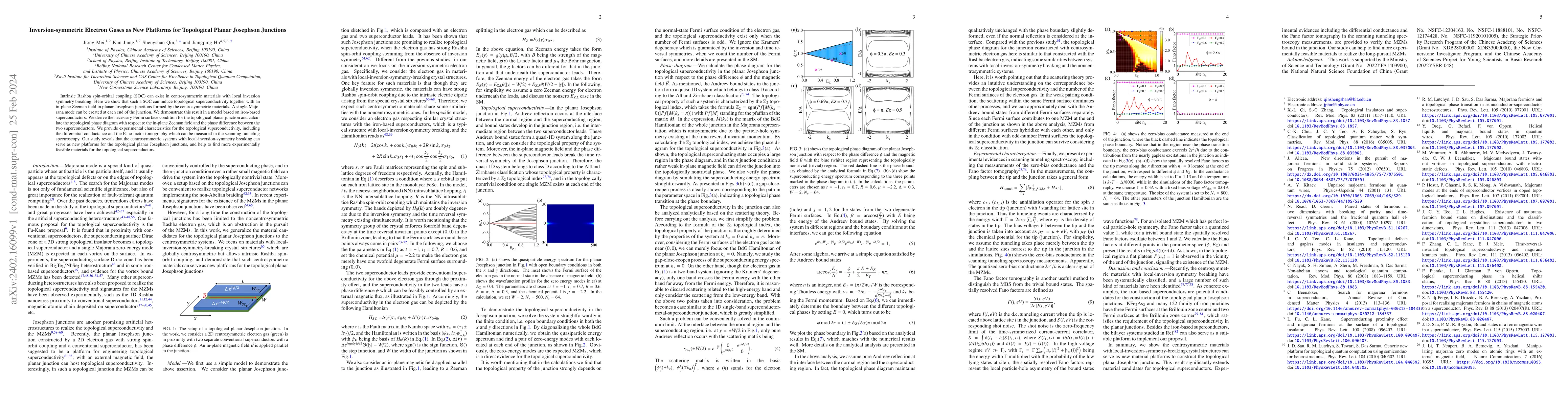 Thumbnail for Inversion-symmetric Electron Gases as New Platforms for Topological
  Planar Josephson Junctions