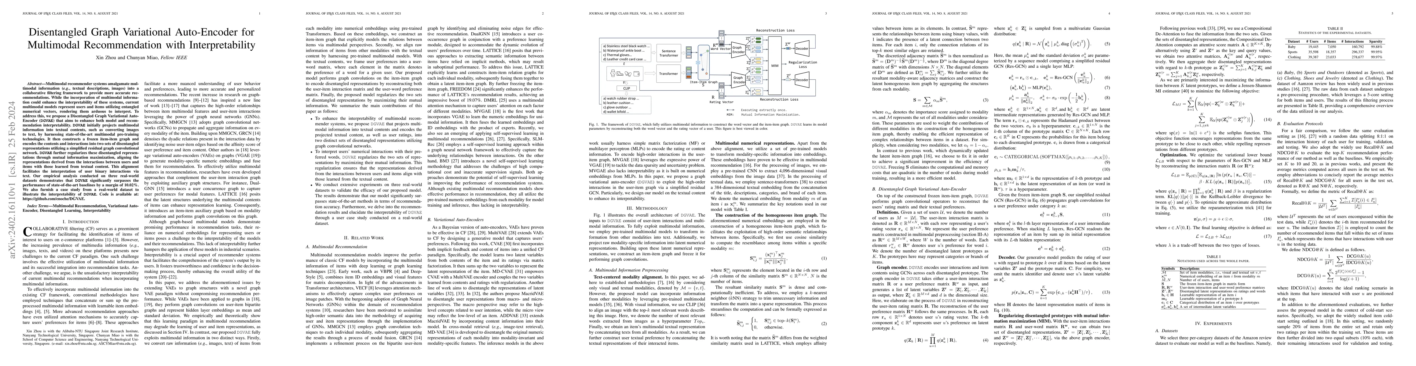 Thumbnail for Disentangled Graph Variational Auto-Encoder for Multimodal
  Recommendation with Interpretability