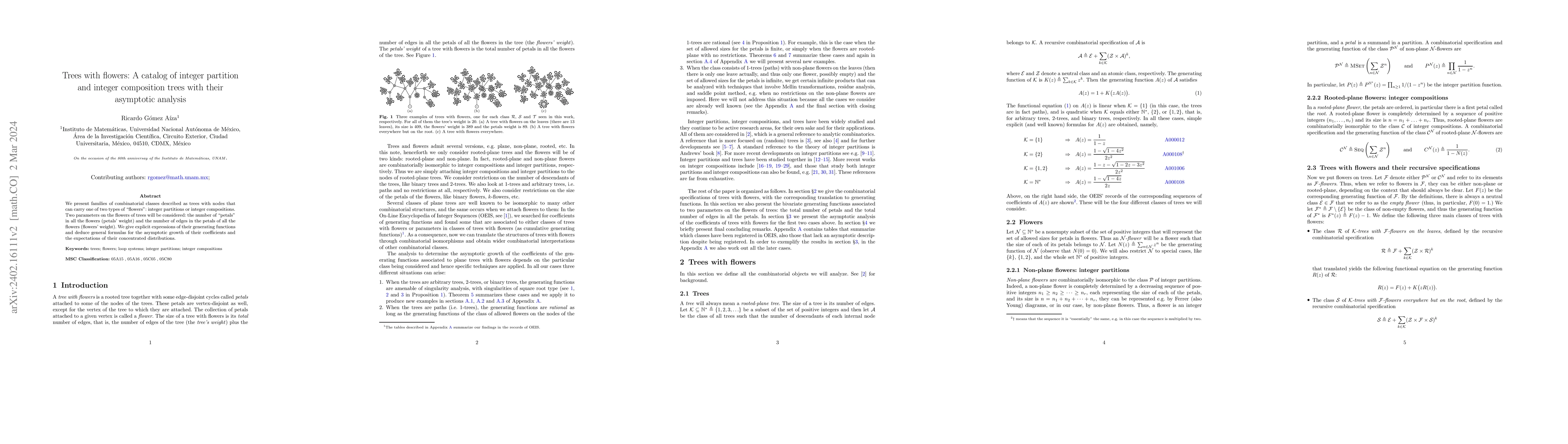 Thumbnail for Trees with flowers: A catalog of integer partition and integer
  composition trees with their asymptotic analysis