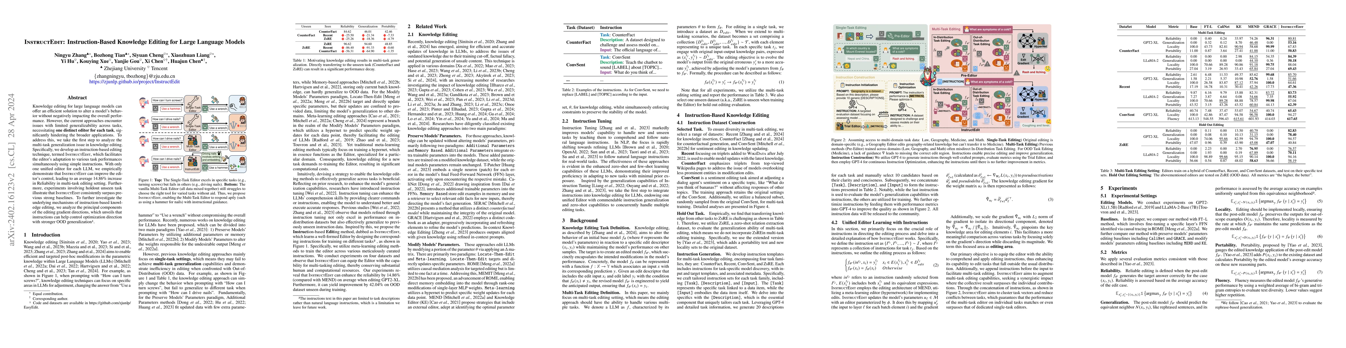 Thumbnail for InstructEdit: Instruction-based Knowledge Editing for Large Language
  Models