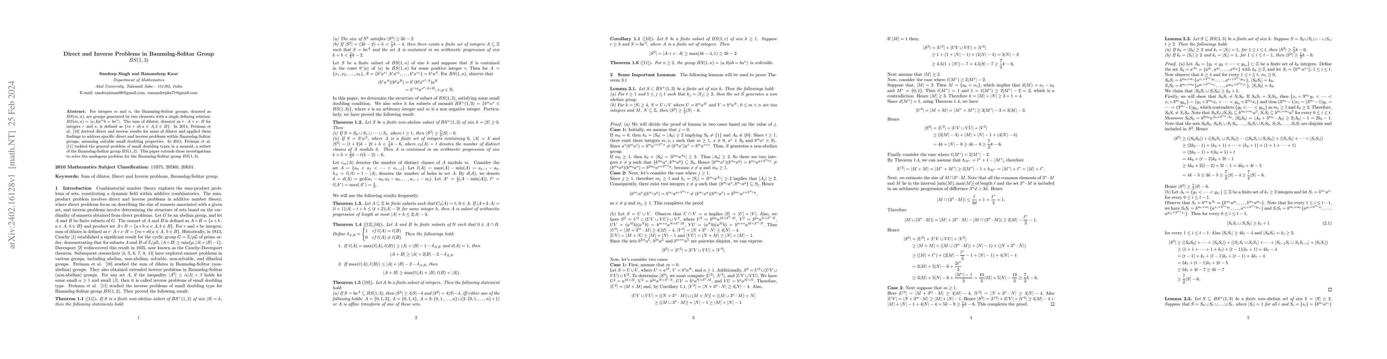Thumbnail for Direct and Inverse Problems in Baumslag-Solitar Group $BS(1,3)$