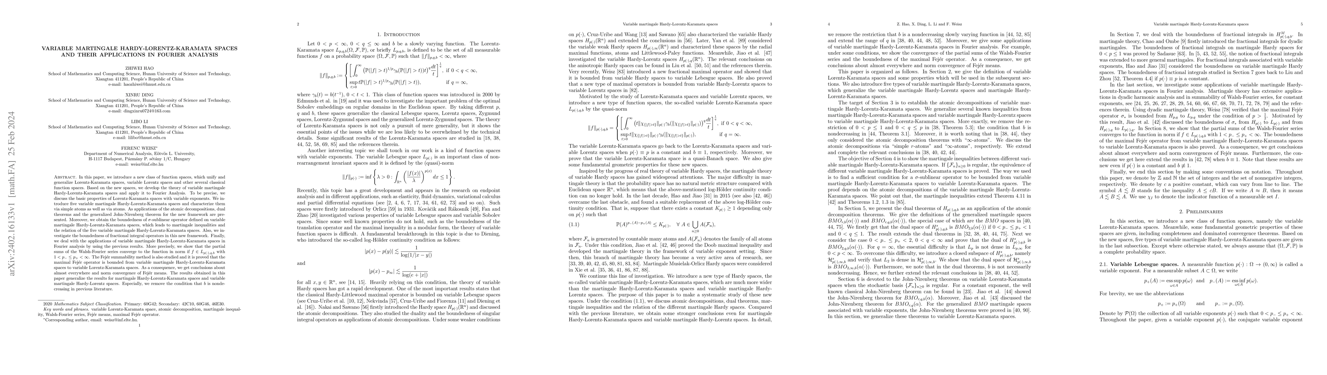 Thumbnail for Variable martingale Hardy-Lorentz-Karamata spaces and their applications
  in Fourier Analysis