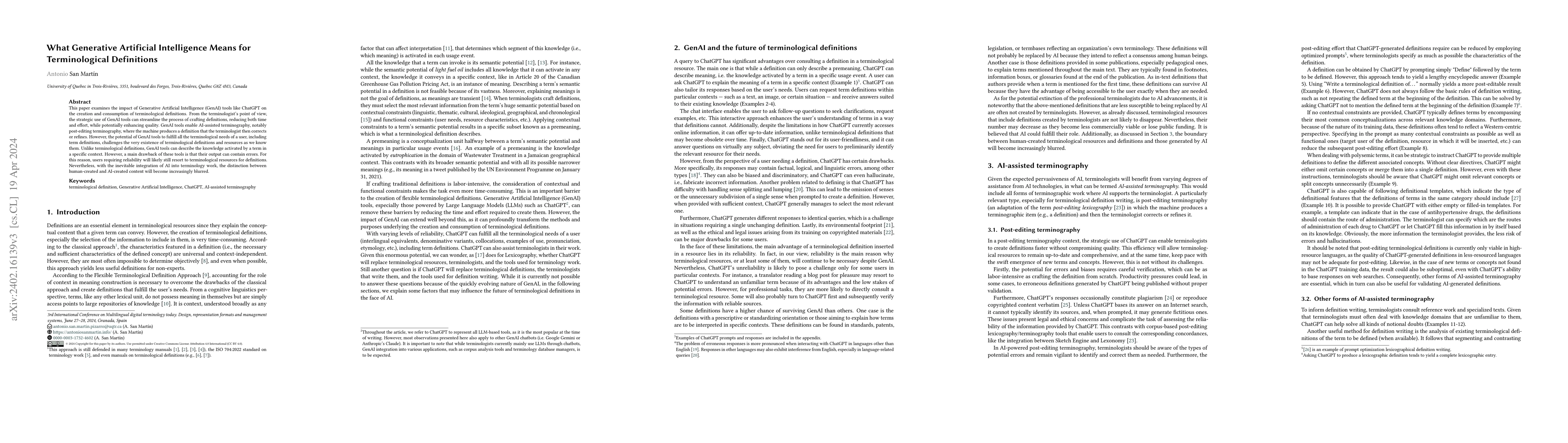 Thumbnail for What Generative Artificial Intelligence Means for Terminological
  Definitions