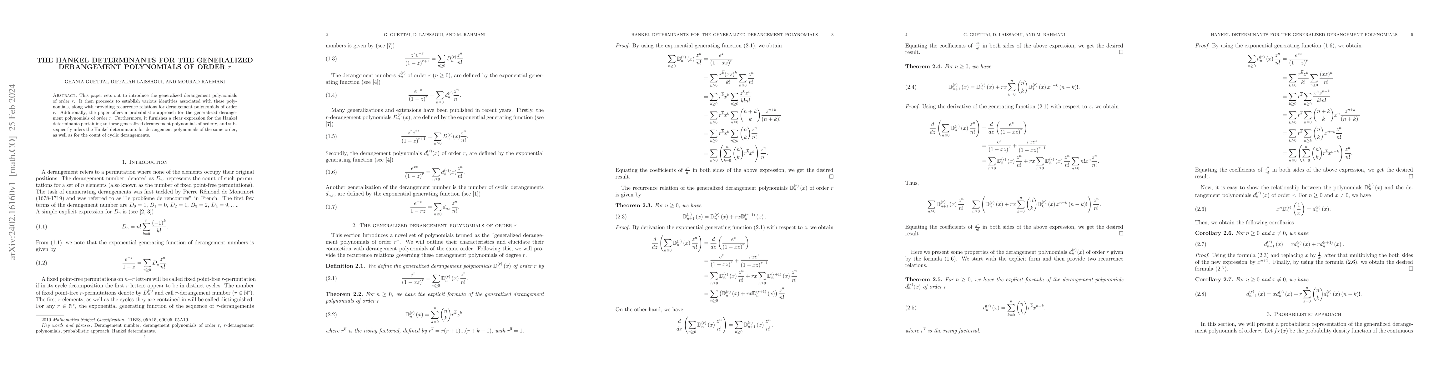 Thumbnail for The Hankel determinants for the generalized derangement polynomials of
  order r
