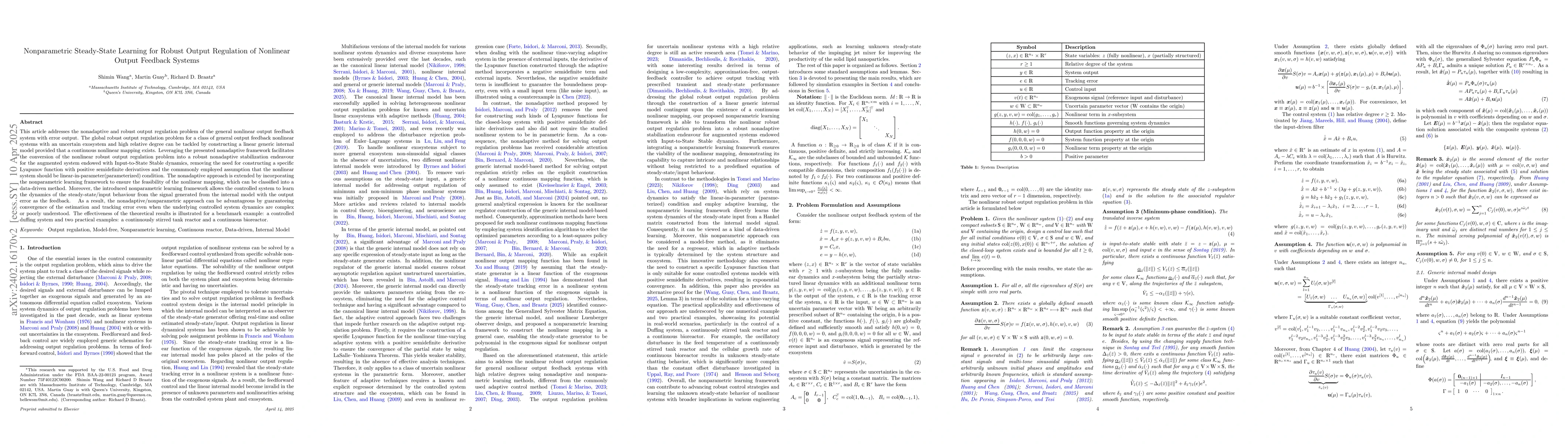 Thumbnail for Nonparametric Steady-state Learning for Robust Output Regulation of
  Nonlinear Output Feedback Systems