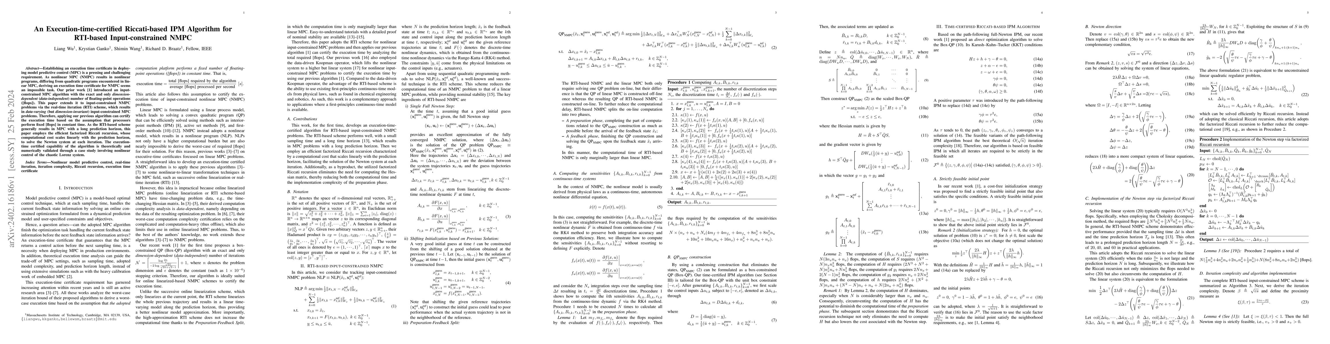 Thumbnail for An Execution-time-certified Riccati-based IPM Algorithm for RTI-based
  Input-constrained NMPC