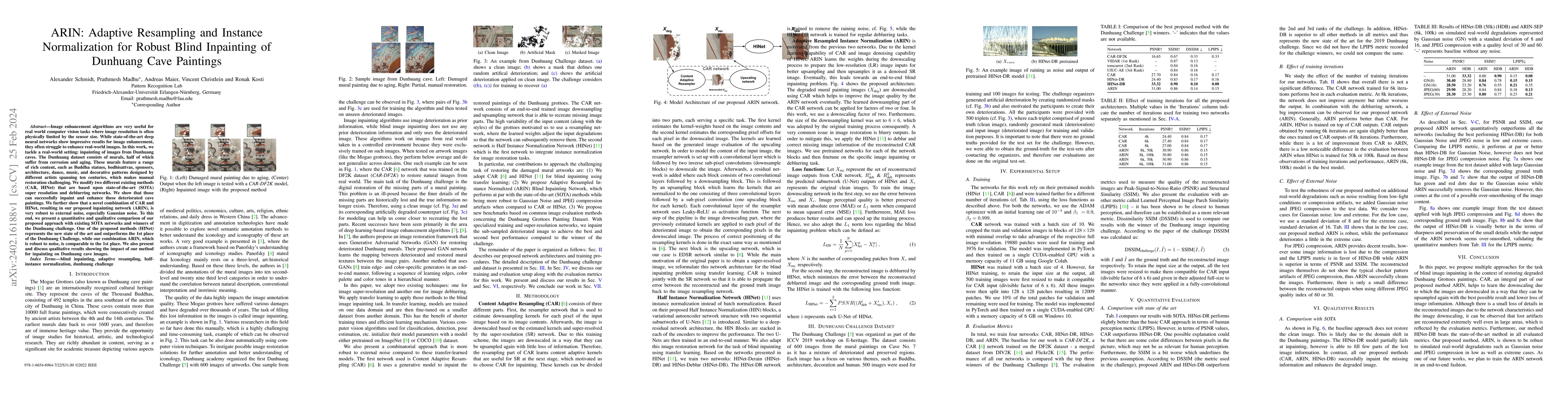 Thumbnail for ARIN: Adaptive Resampling and Instance Normalization for Robust Blind
  Inpainting of Dunhuang Cave Paintings