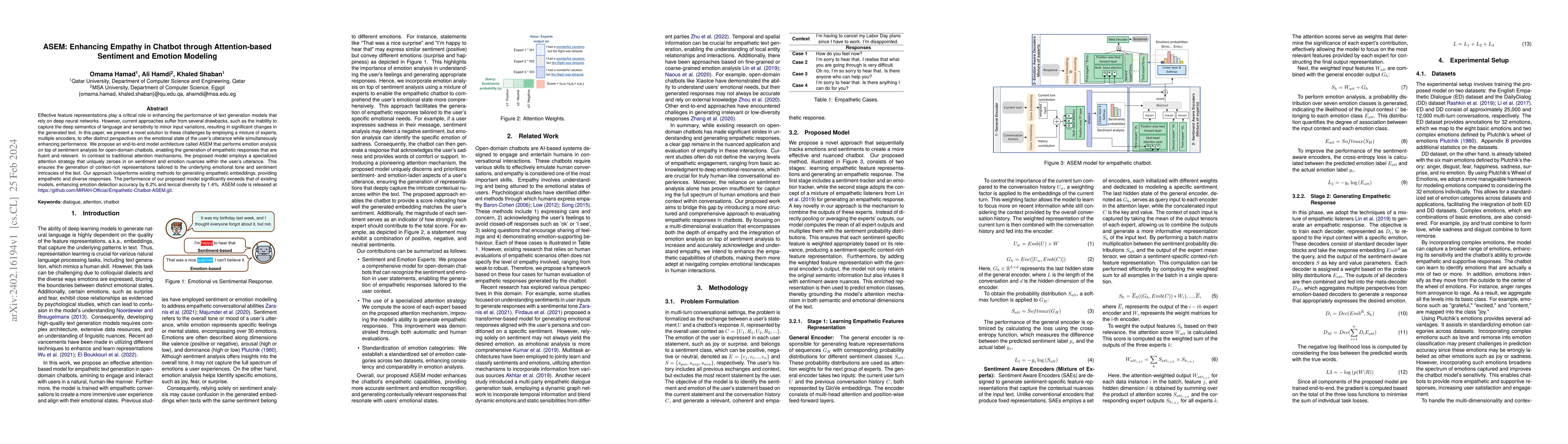 Thumbnail for ASEM: Enhancing Empathy in Chatbot through Attention-based Sentiment and
  Emotion Modeling