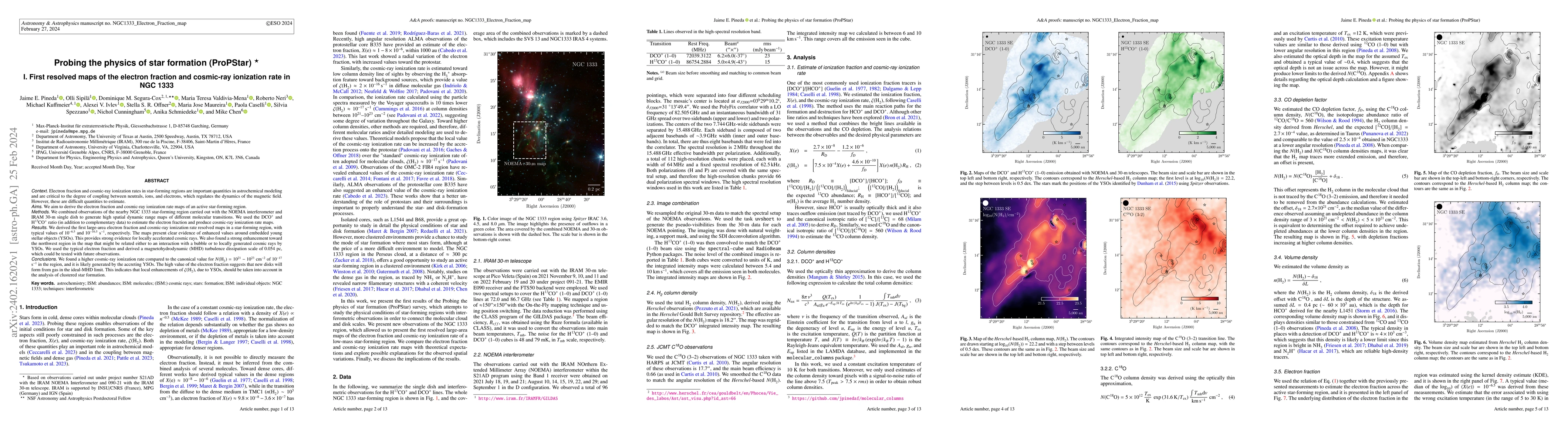 Thumbnail for Probing the physics of star formation (ProPStar): I. First resolved maps
  of the electron fraction and cosmic-ray ionization rate in NGC 1333