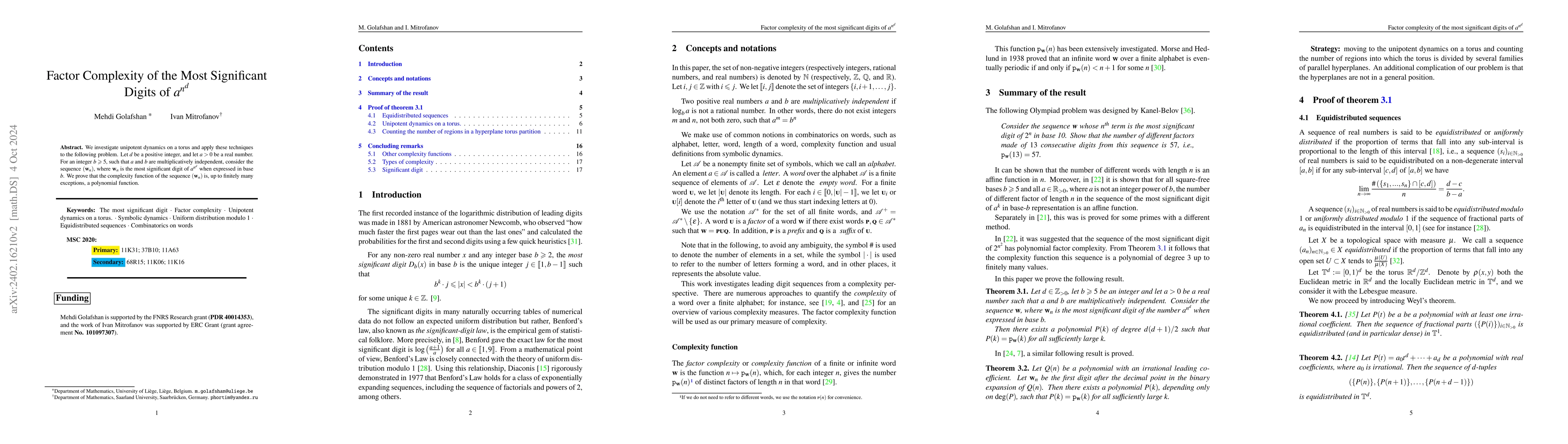 Thumbnail for Complexity function of the most significant digits of $2^N^D$