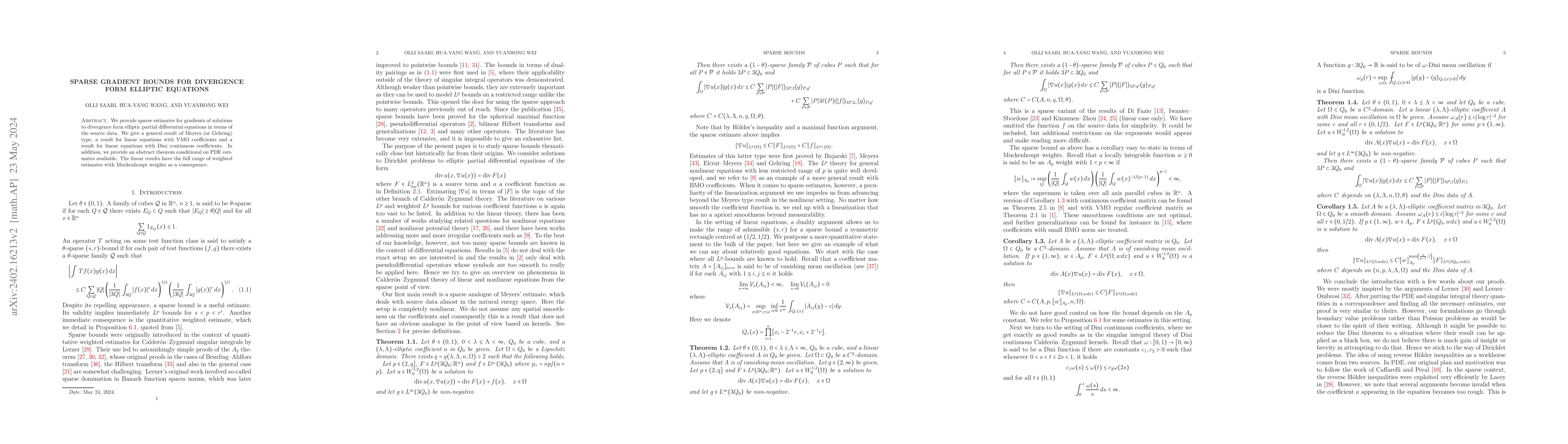 Thumbnail for Sparse gradient bounds for divergence form elliptic equations