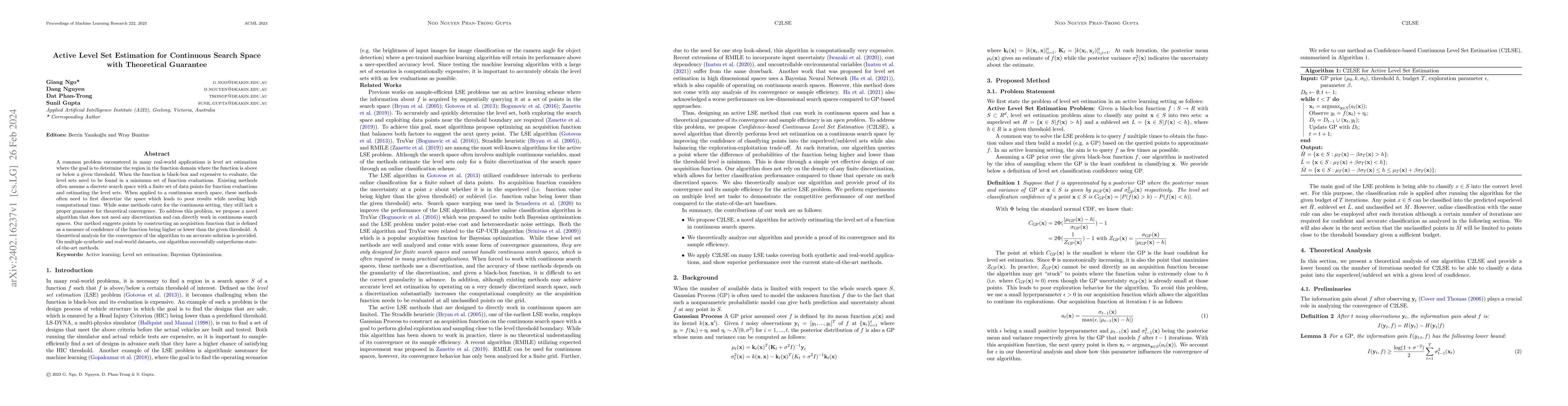 Thumbnail for Active Level Set Estimation for Continuous Search Space with Theoretical
  Guarantee