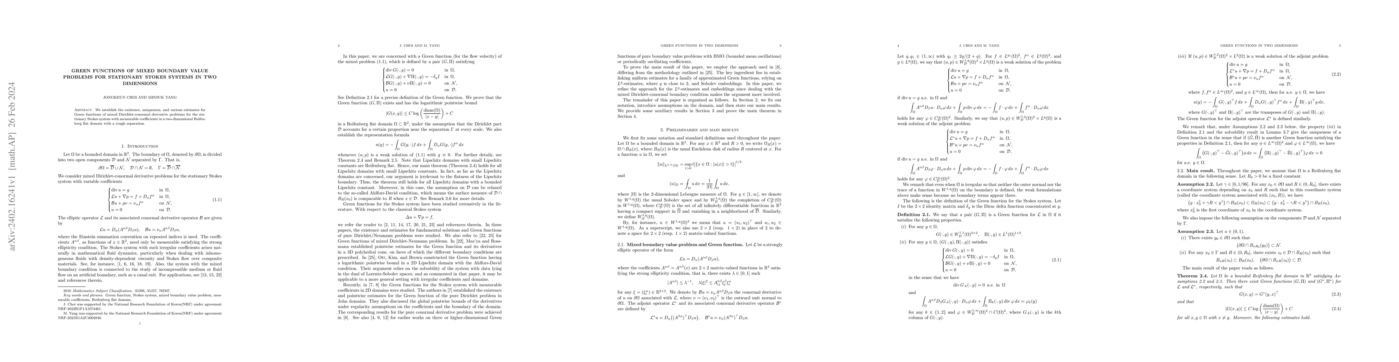 Thumbnail for Green functions of mixed boundary value problems for stationary Stokes
  systems in two dimensions