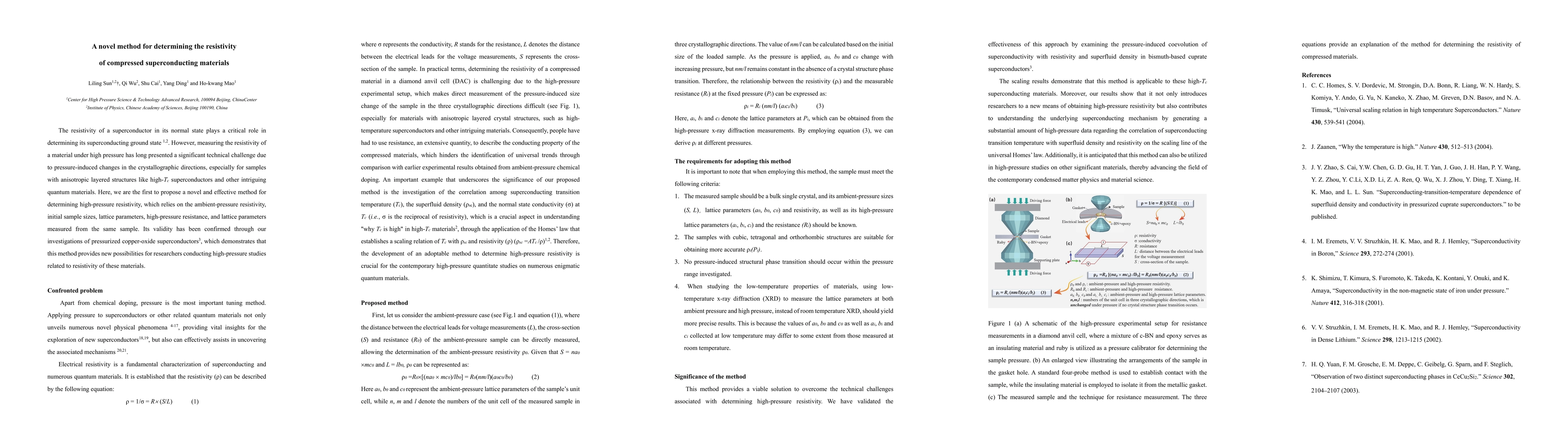 Thumbnail for A novel method for determining the resistivity of compressed
  superconducting materials