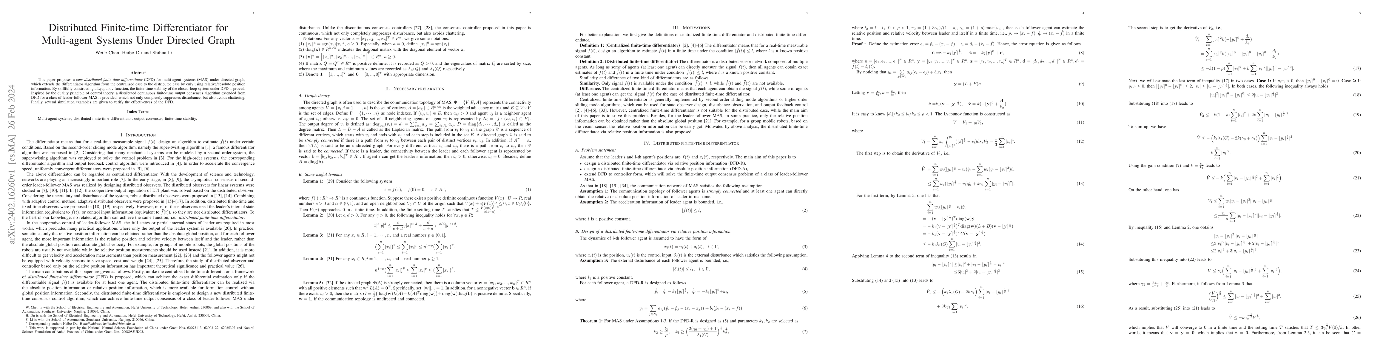 Thumbnail for Distributed Finite-time Differentiator for Multi-agent Systems Under
  Directed Graph