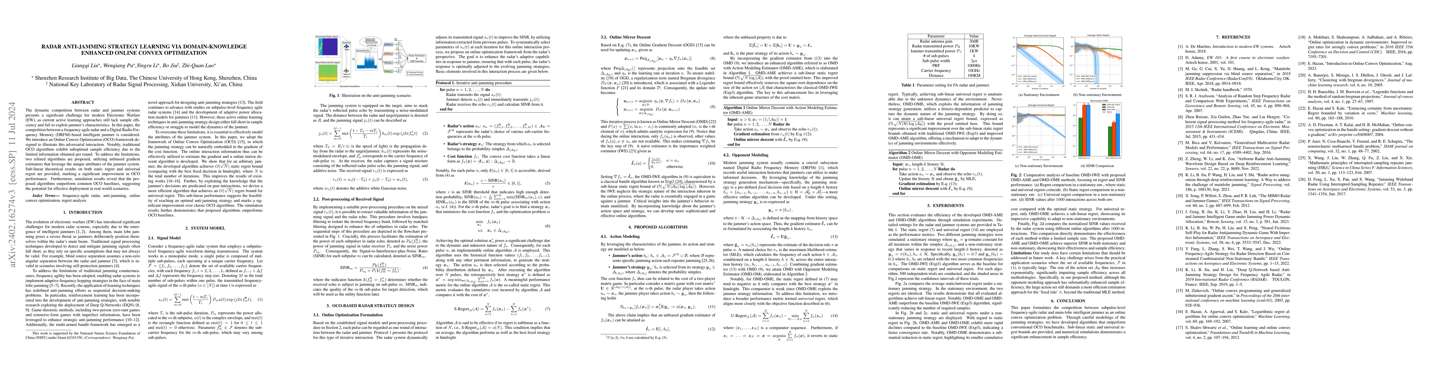 Thumbnail for Radar Anti-jamming Strategy Learning via Domain-knowledge Enhanced
  Online Convex Optimization