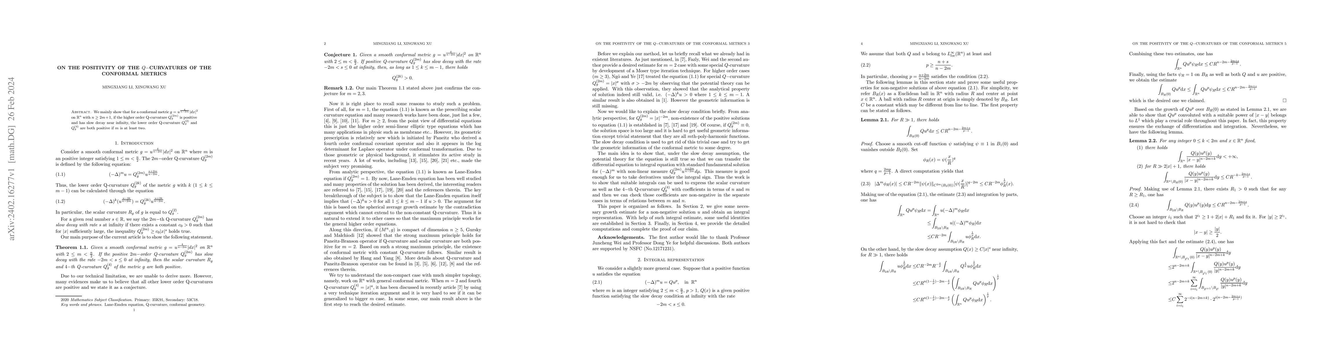 Thumbnail for On the positivity of the Q-curvatures of the conformal metrics