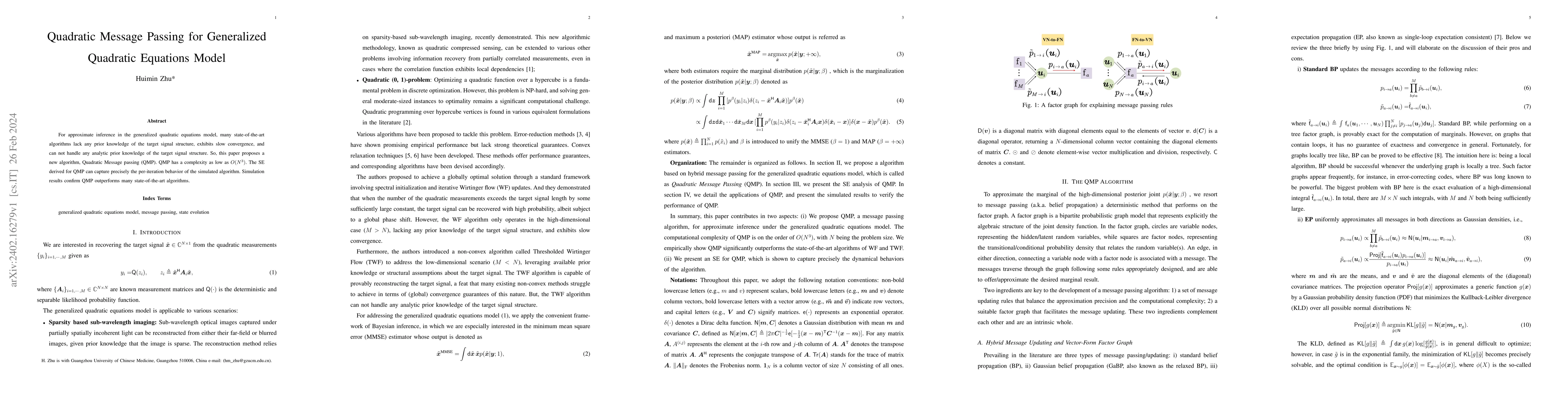 Thumbnail for Quadratic Message Passing for Generalized Quadratic Equations Model
