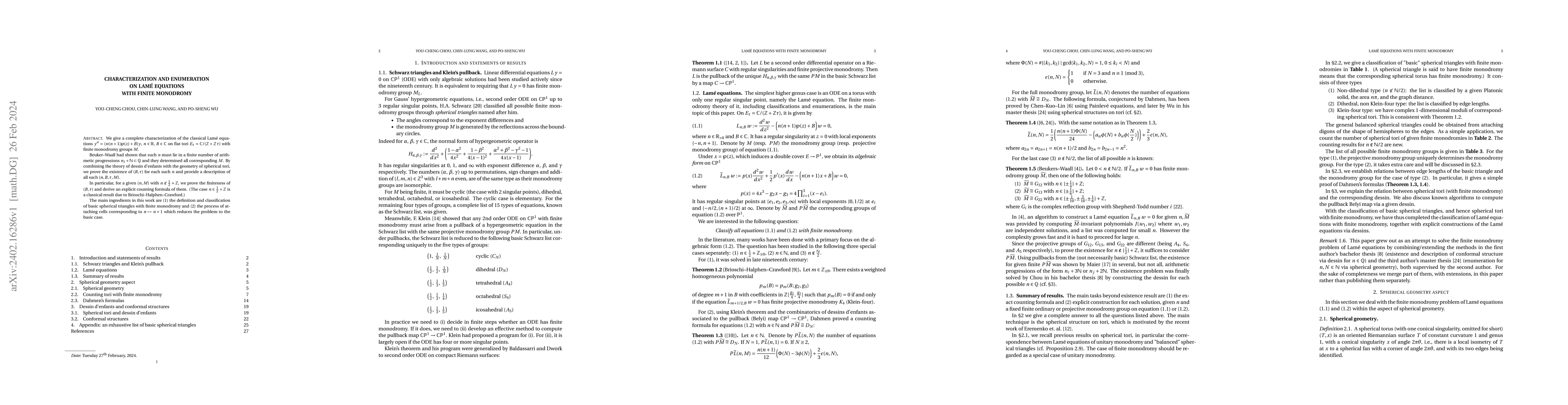 Thumbnail for Characterization and enumeration on Lam\'e equations with finite
  monodromy