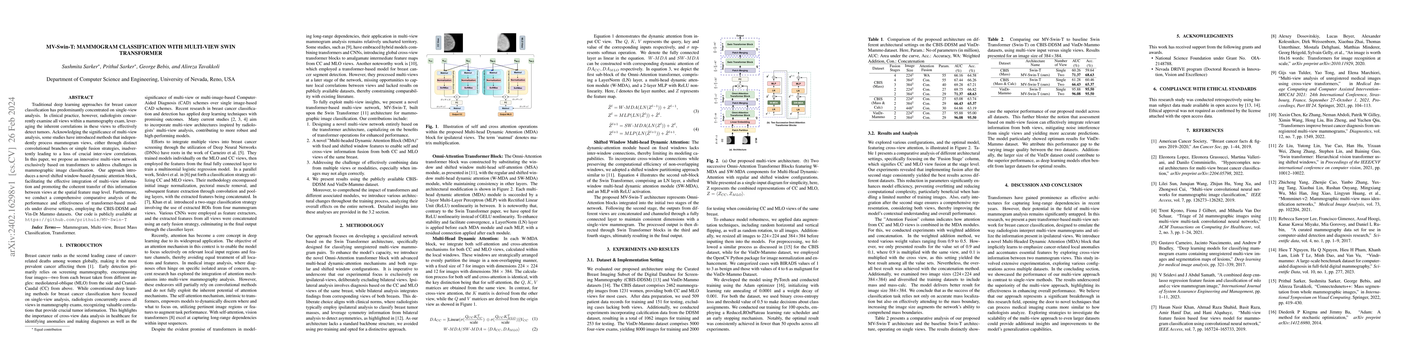 Thumbnail for MV-Swin-T: Mammogram Classification with Multi-view Swin Transformer