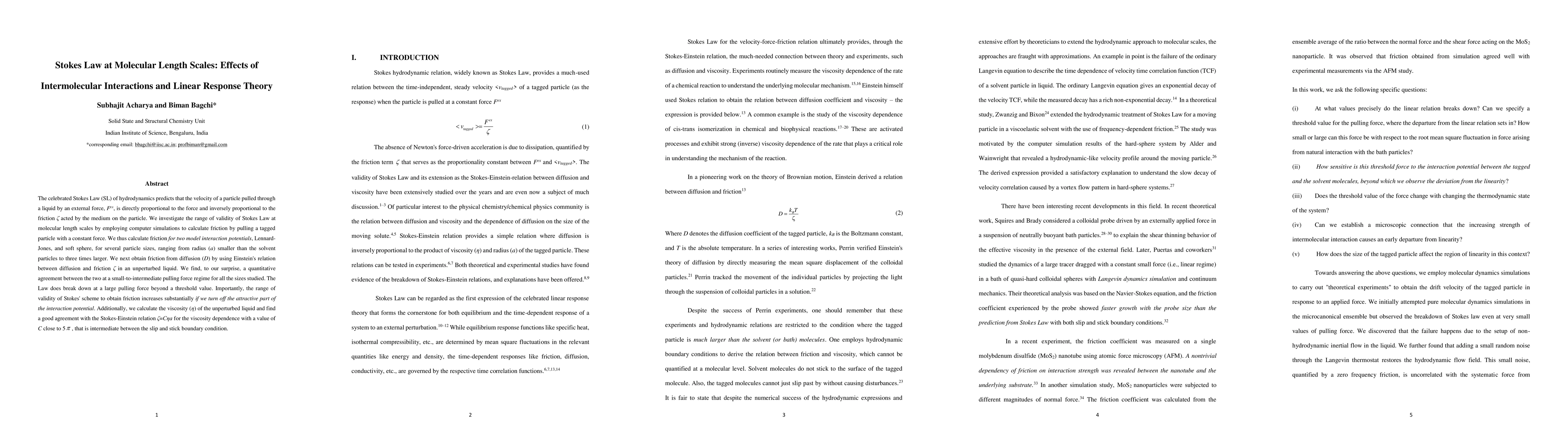 Thumbnail for Stokes Law at Molecular Length Scales: Effects of Intermolecular
  Interactions and Linear Response Theory