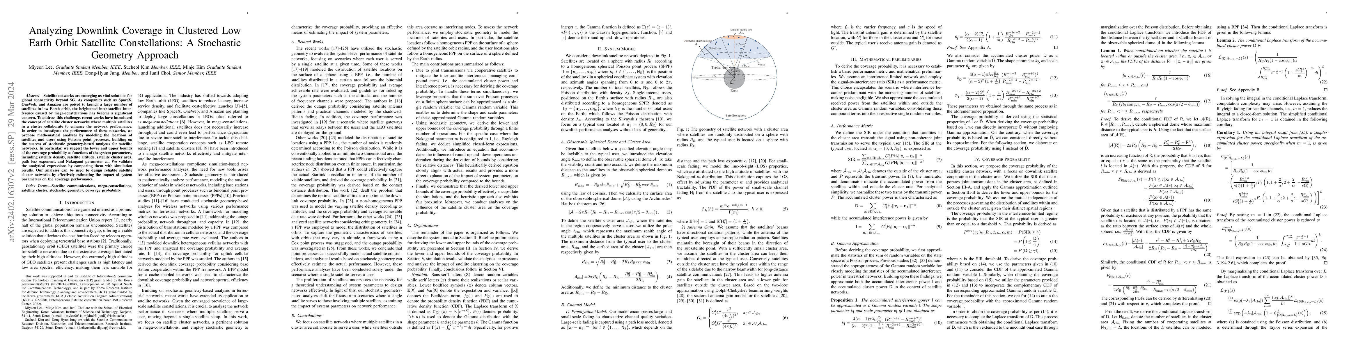 Thumbnail for Analyzing Downlink Coverage in Clustered Low Earth Orbit Satellite
  Constellations: A Stochastic Geometry Approach