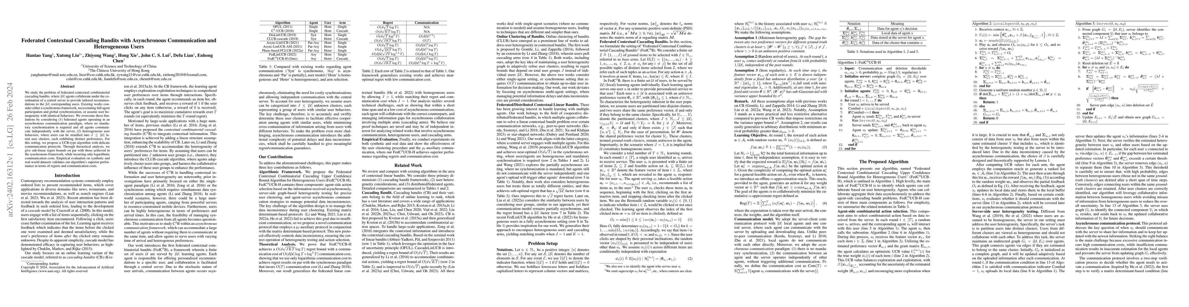 Thumbnail for Federated Contextual Cascading Bandits with Asynchronous Communication
  and Heterogeneous Users