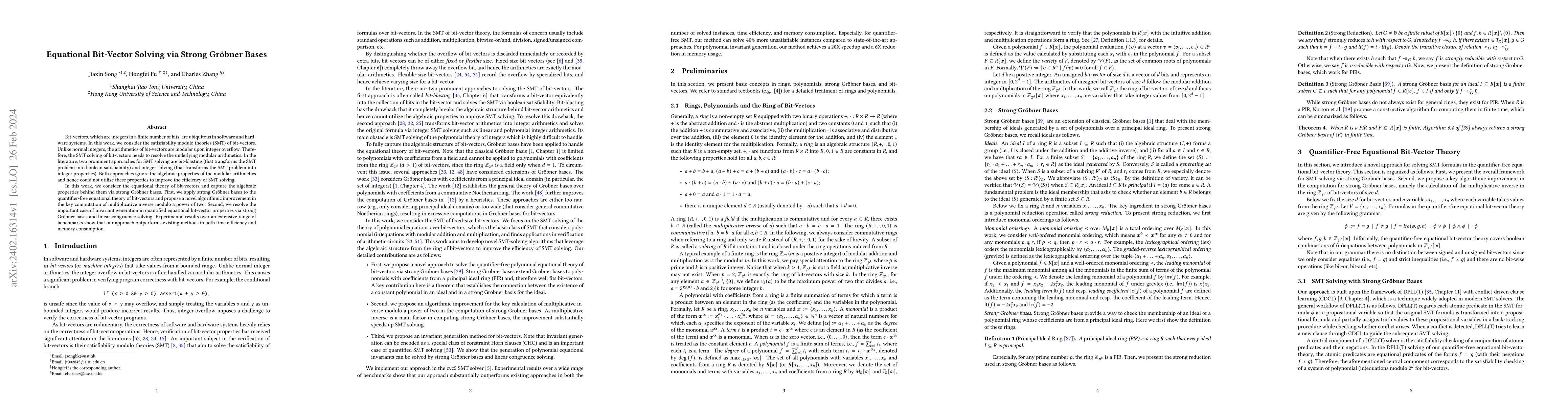 Thumbnail for Equational Bit-Vector Solving via Strong Gr\"obner Bases