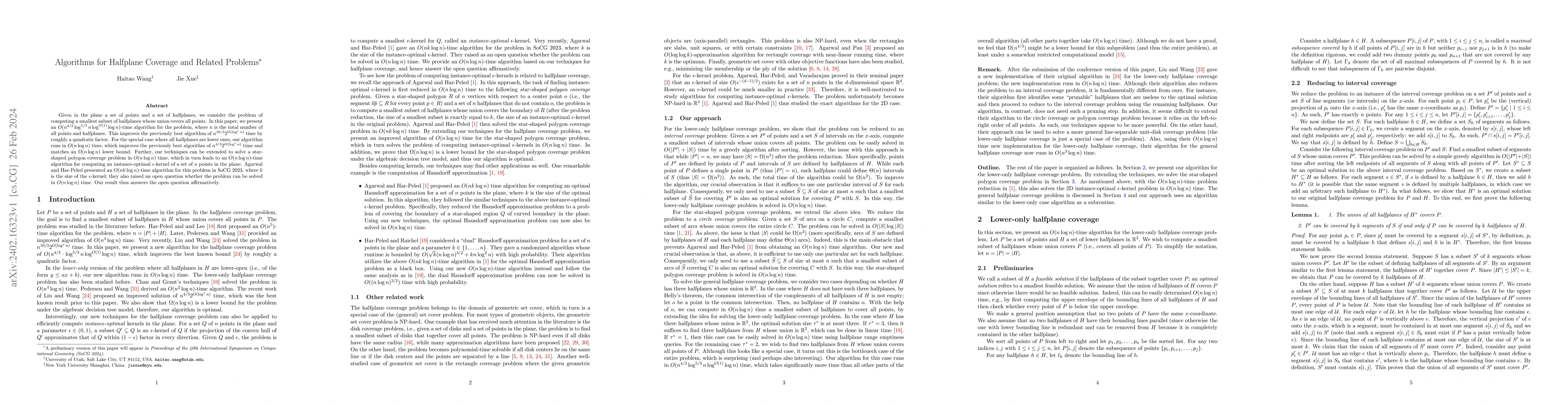 Thumbnail for Algorithms for Halfplane Coverage and Related Problems