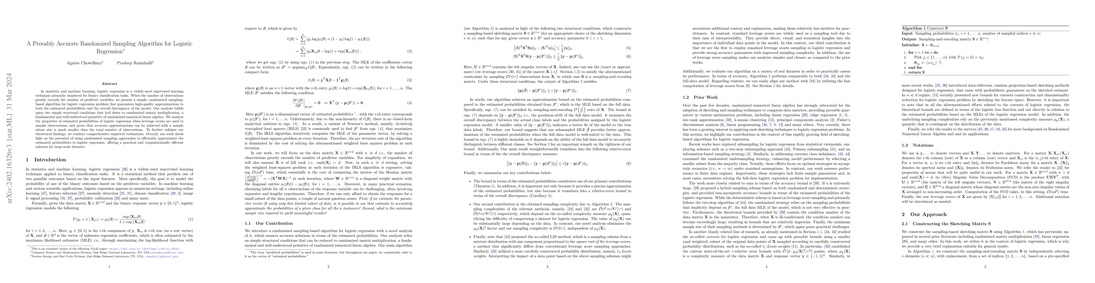 Thumbnail for A Provably Accurate Randomized Sampling Algorithm for Logistic
  Regression