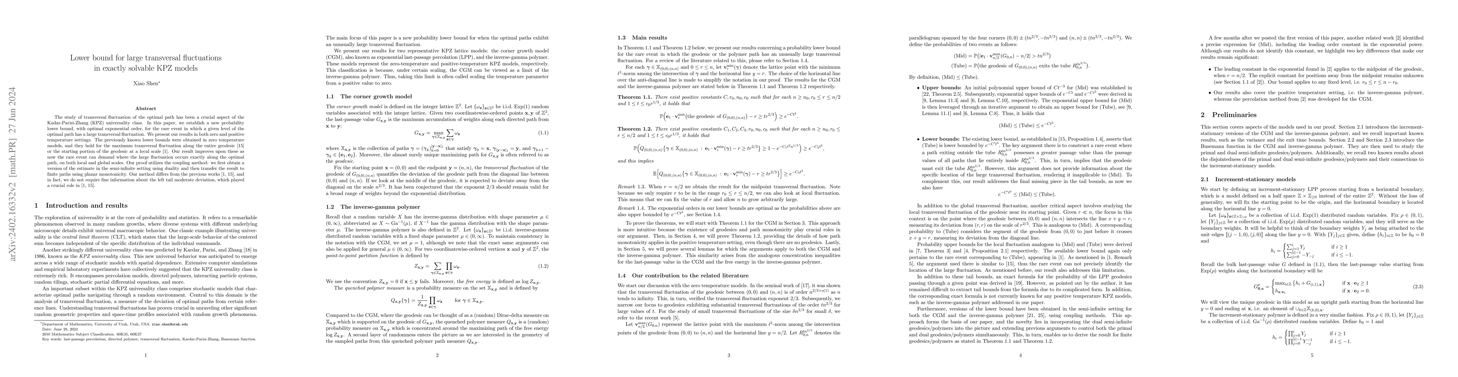 Thumbnail for Lower bound for large transversal fluctuations in exactly solvable KPZ
  models