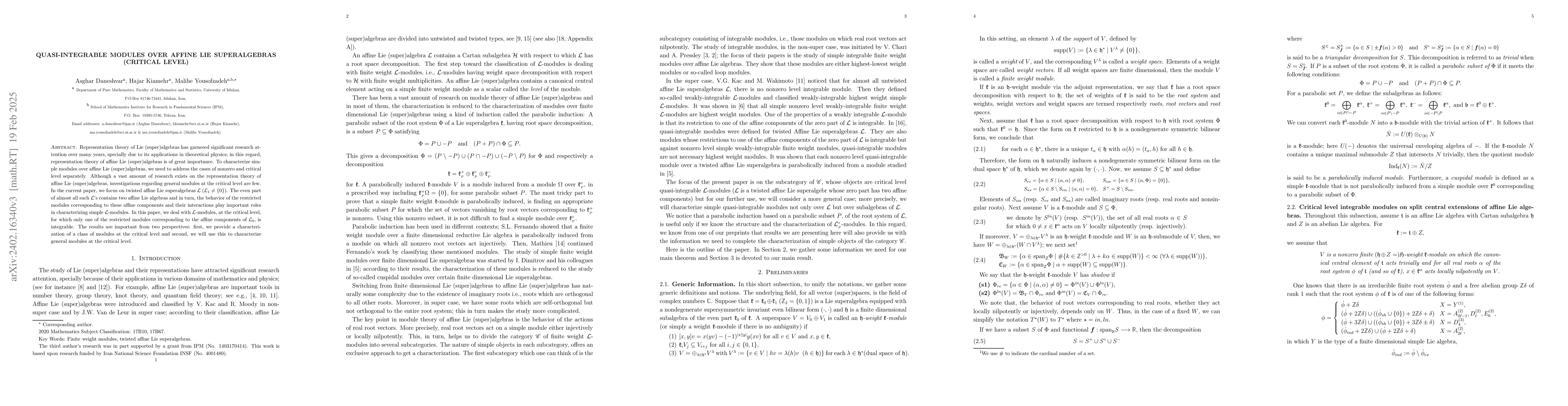 Thumbnail for Zero level modules over twisted affine Lie superalgebras