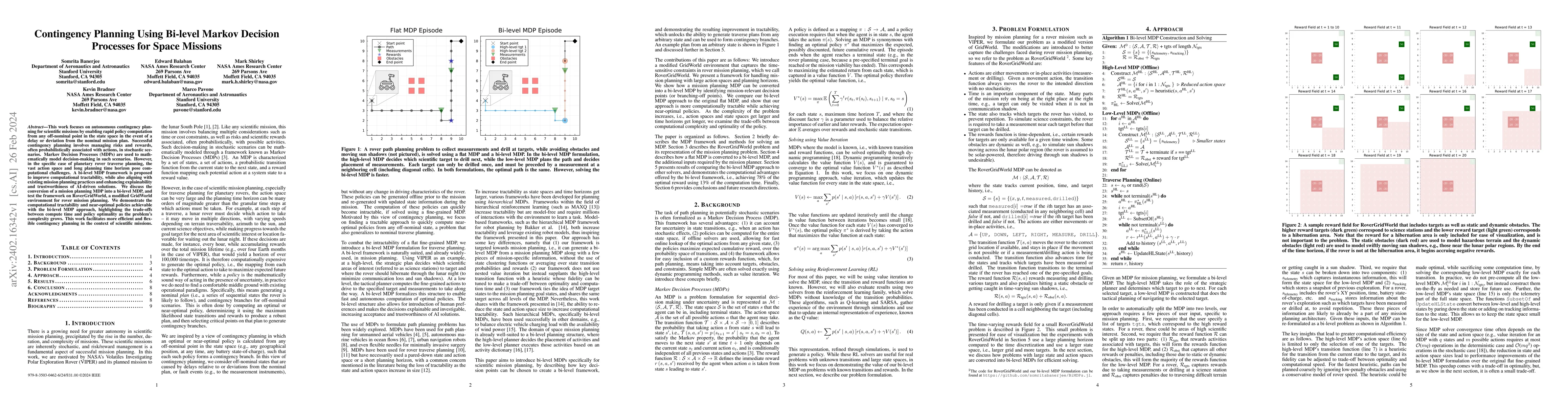 Thumbnail for Contingency Planning Using Bi-level Markov Decision Processes for Space
  Missions