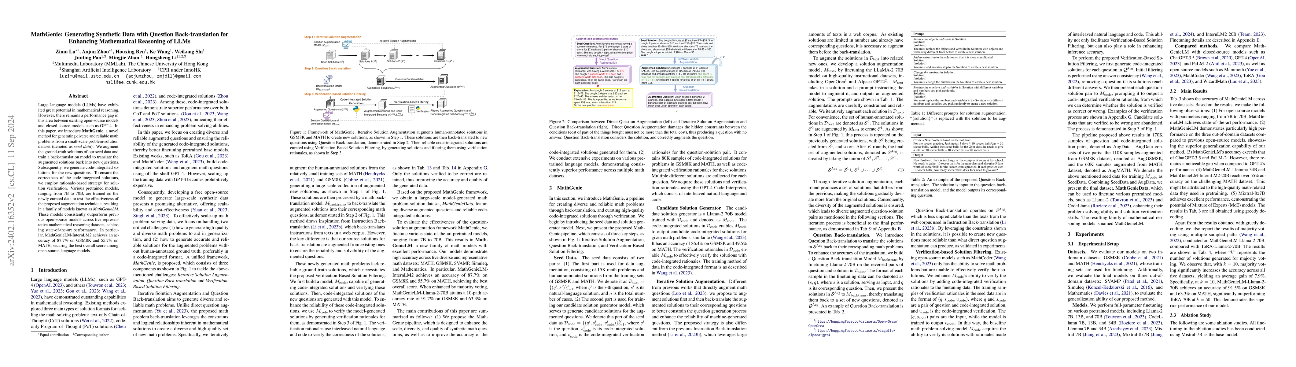 Thumbnail for MathGenie: Generating Synthetic Data with Question Back-translation for
  Enhancing Mathematical Reasoning of LLMs