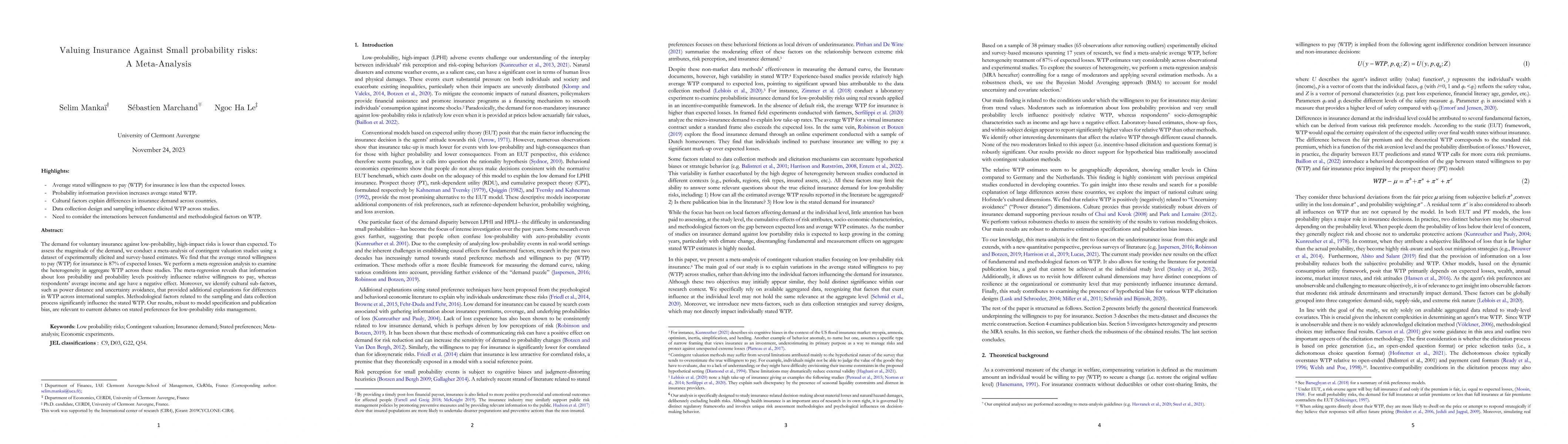 Thumbnail for Valuing insurance against small probability risks: A meta-analysis