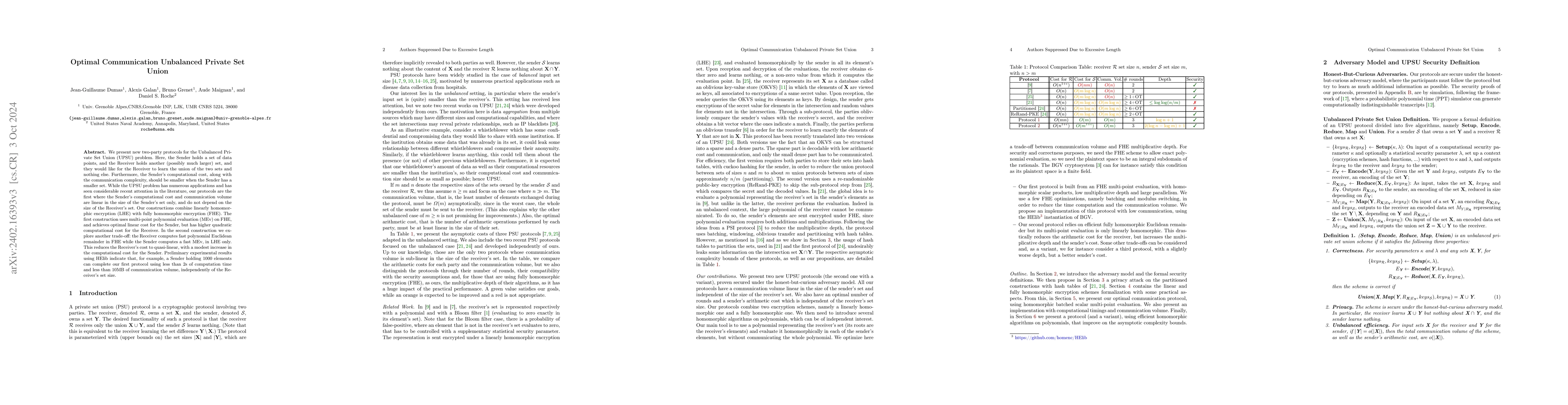 Thumbnail for Communication Optimal Unbalanced Private Set Union