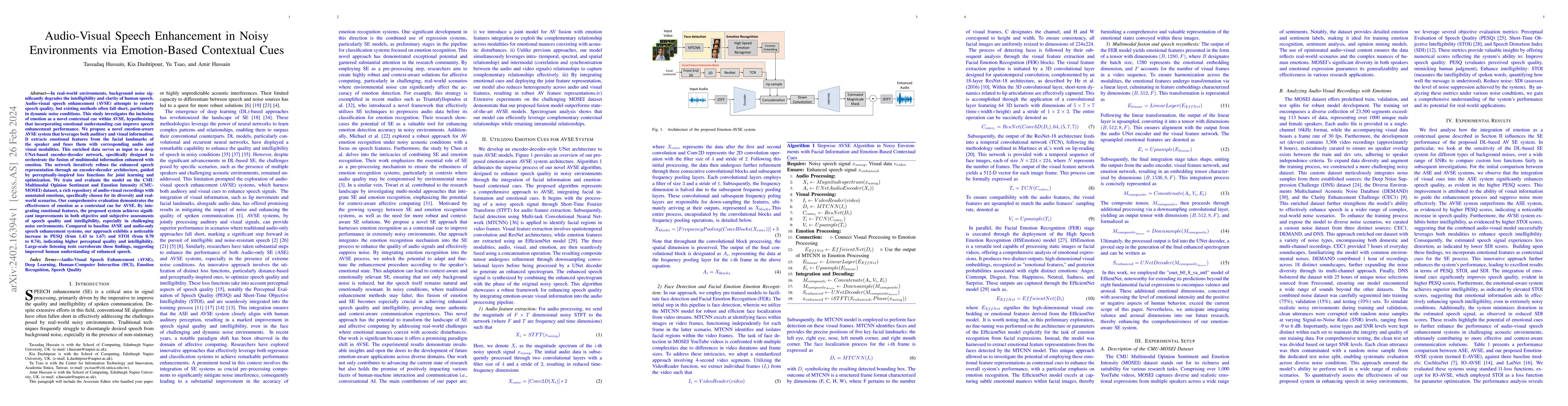 Thumbnail for Audio-Visual Speech Enhancement in Noisy Environments via Emotion-Based
  Contextual Cues