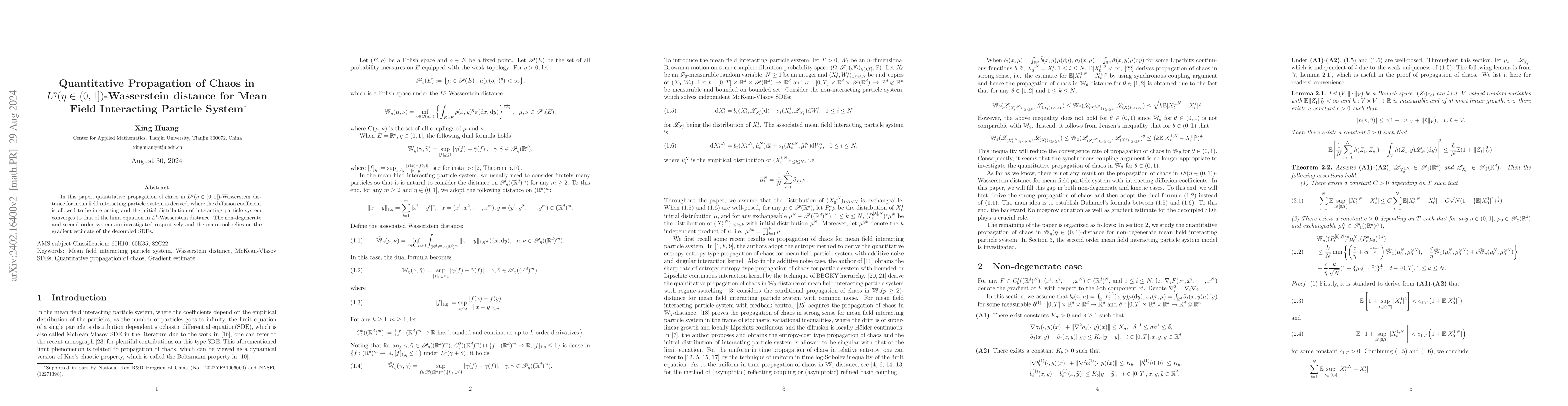 Thumbnail for Quantitative Propagation of Chaos for Mean Field Interacting Particle
  System
