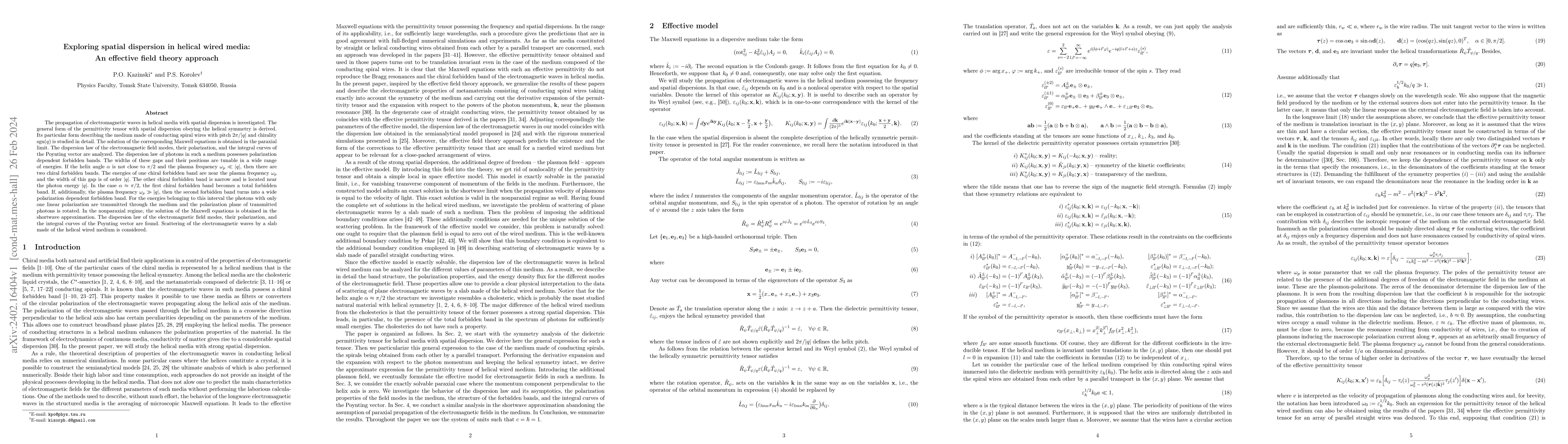 Thumbnail for Exploring spatial dispersion in helical wired media: An effective field
  theory approach
