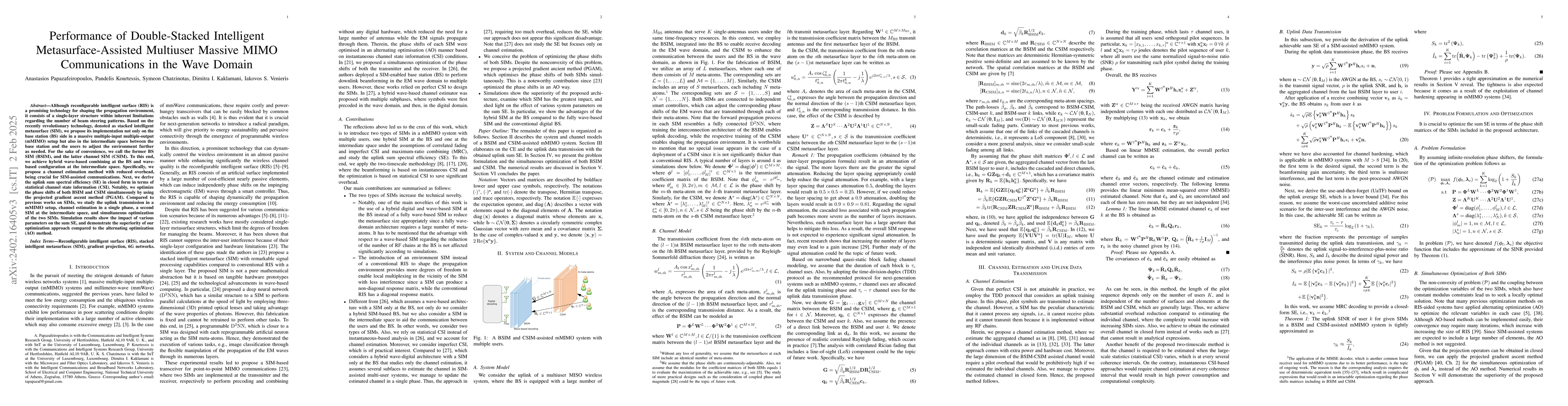 Thumbnail for Performance of Double-Stacked Intelligent Metasurface-Assisted Multiuser
  Massive MIMO Communications in the Wave Domain