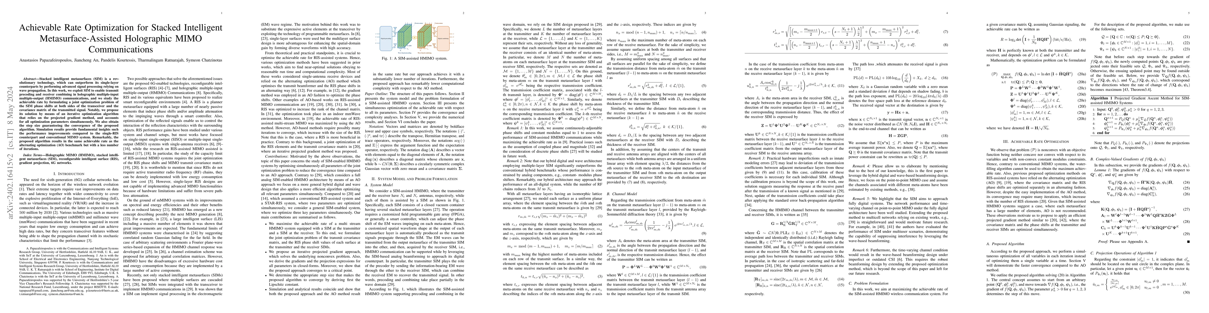 Thumbnail for Achievable Rate Optimization for Stacked Intelligent
  Metasurface-Assisted Holographic MIMO Communications