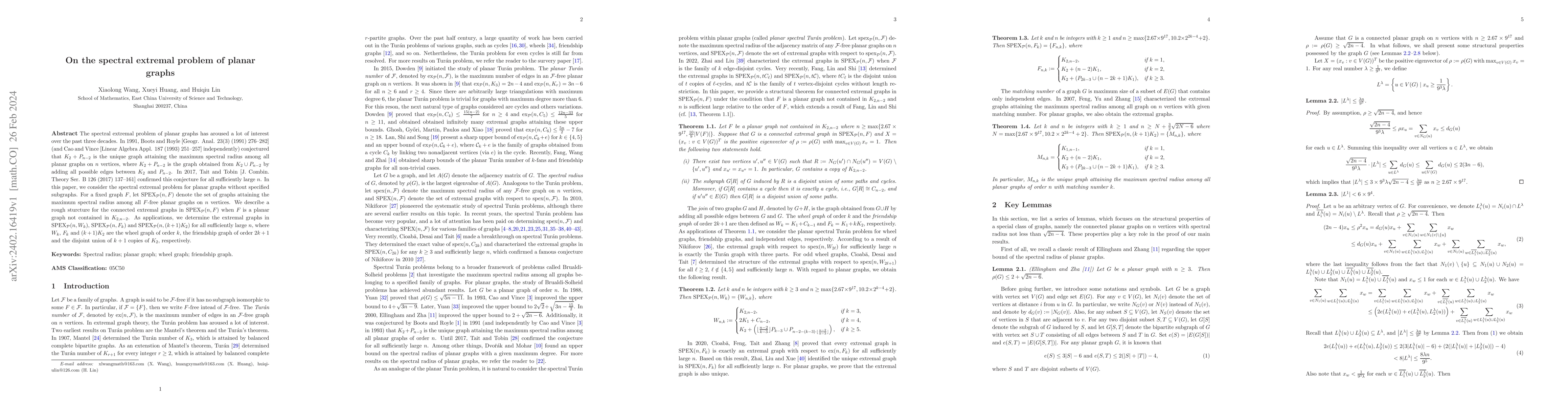 Thumbnail for On the spectral extremal problem of planar graphs